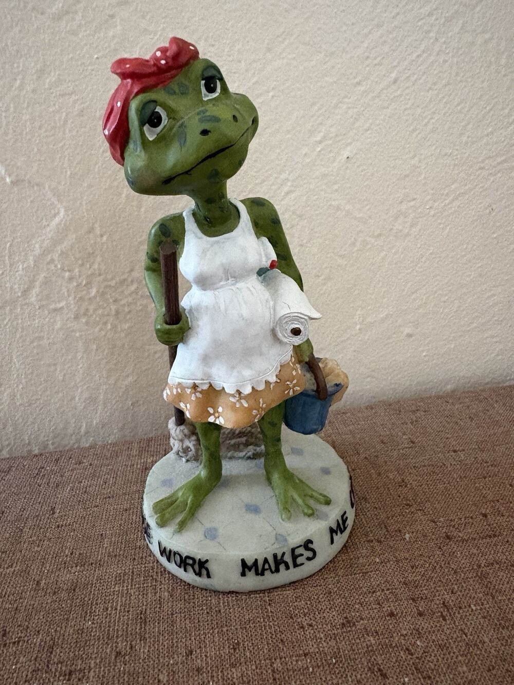 “House Work Makes Me Croak” Frog Figurine Whimsical Fun Highly Detailed 6.5”